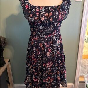 Lulu's Navy Floral Asymmetrical Dress